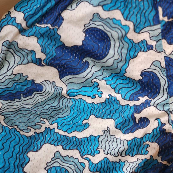 Nice Laundry Mens Mesh Lounge Shorts Blue Great Wave Print Size Medium Lining - Picture 3 of 7